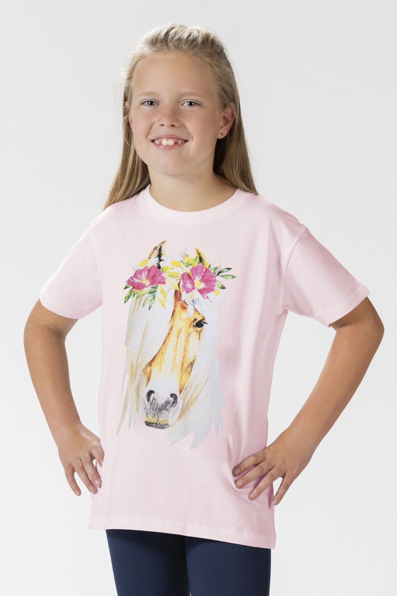 Rožiniai marškinėliai Flower Horse